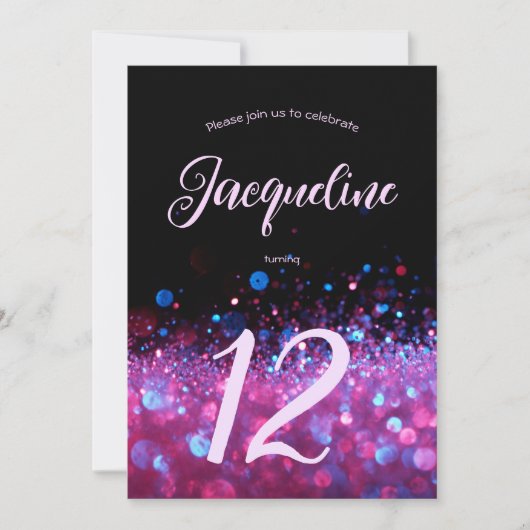 Retro Neon Pink Glitter Glow Script 12-jarig Kaart (Voorkant)