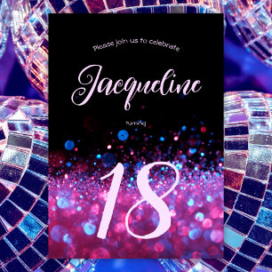 Retro Neon Pink Glitter Glow Script 18e verjaardag Kaart