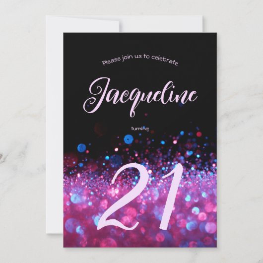 Retro Neon Pink Glitter Glow Script 21st verjaarda Kaart (Voorkant)
