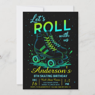 Retro Neon Roller Skate Verjaardag Kaart
