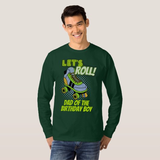 Retro Neon Roller Skating Lets Roll Birthday Crew T-shirt (Voorkant volledig)