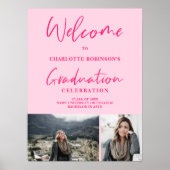 Retro neon roze fotoscript welkom afstuderen poster (Voorkant)