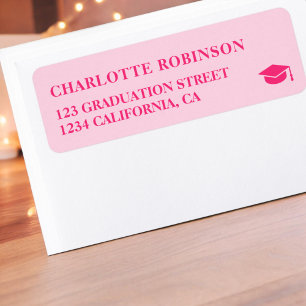 Retro neon roze pastel afstuderen etiket