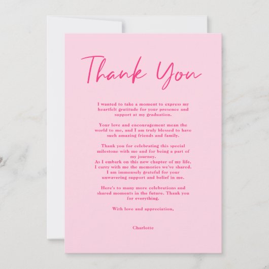 Retro neon roze script dank u afstuderen bedankkaart (Voorkant)