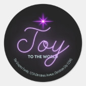 Retro Neon Roze Vreugde Kerstmis Ster Adres Ronde Sticker (Voorkant)