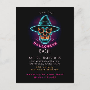 Retro neon schedel halloween briefkaart