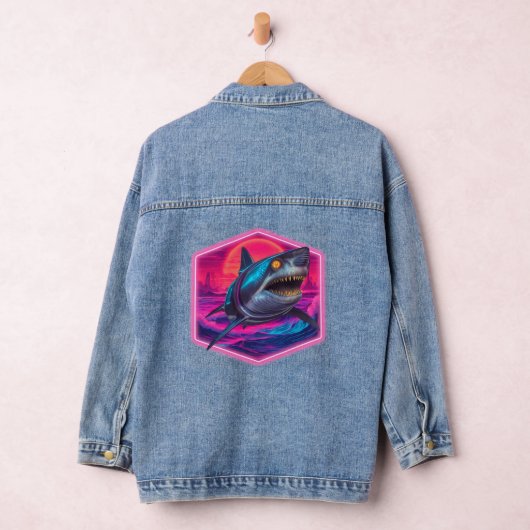 Retro Neon Shark Vaporwave Denim Jacket (Hangar)