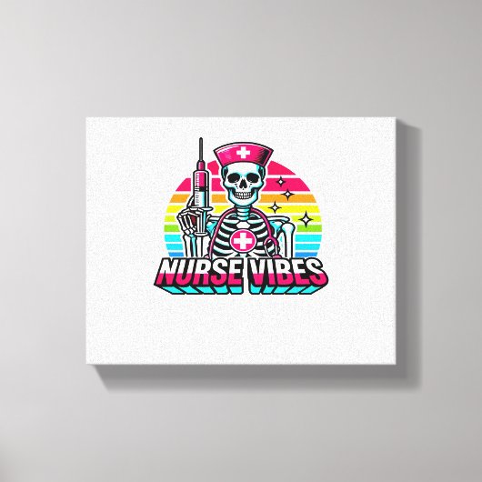 Retro Neon Skeleton Nurse - Funny Spooky Medical D Canvas Afdruk (Voorkant)
