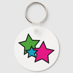 Retro Neon Stars Grafisch – 90s Y2K Pop Art Helder Sleutelhanger