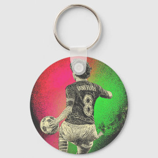 Retro Neon Striker – 80s Vaporwave Voetbal Sleutel Sleutelhanger