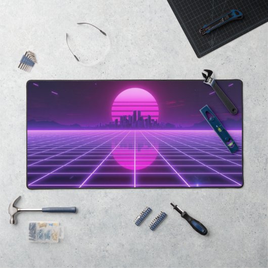 Rétro Néon Synthwave Grille d'Infini Horizon Esthé (Poste de travail)