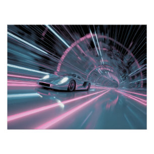 Retro Neon Tunnel Snelheid Auto Kunst Perfect Poster