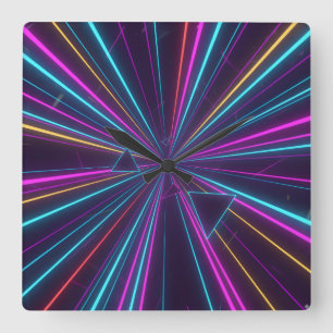 Retro Neon Wandklok – 80s Futuristisch Design Vierkante Klok
