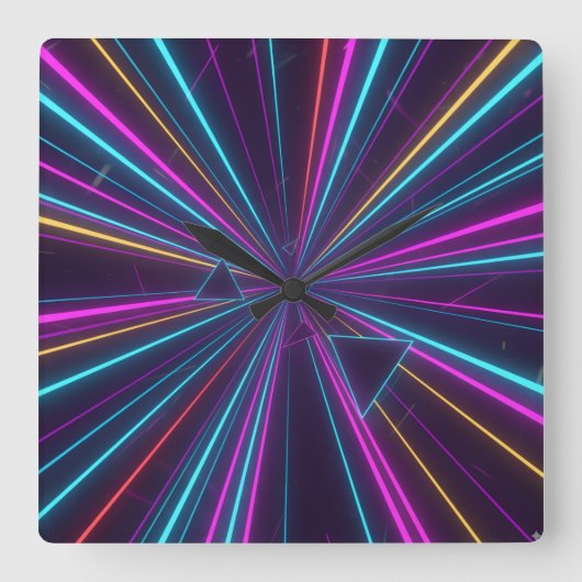 Retro Neon Wandklok – 80s Futuristisch Design Vierkante Klok (Voorkant)