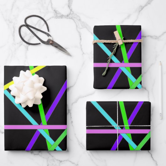Retro Neon Wrapping Paper Flat Sheet Set 3 (Voorkant)