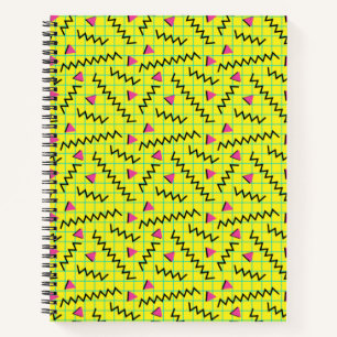Retro Neon Yellow Doodle Pattern van 80 en 90 Notitieboek