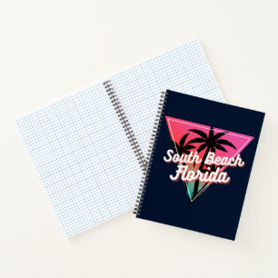 Retro Neon Zonsondergang Palmboom South Beach Flor Notitieboek