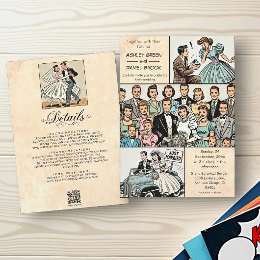 retro net getrouwd paar komische bruiloft kaart