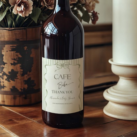 Retro Neutral Bow Cafe Bebe Coffee Baby Shower Wijn Etiket