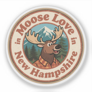 Retro New Hampshire Badge_ Moose met Mountain Sticker