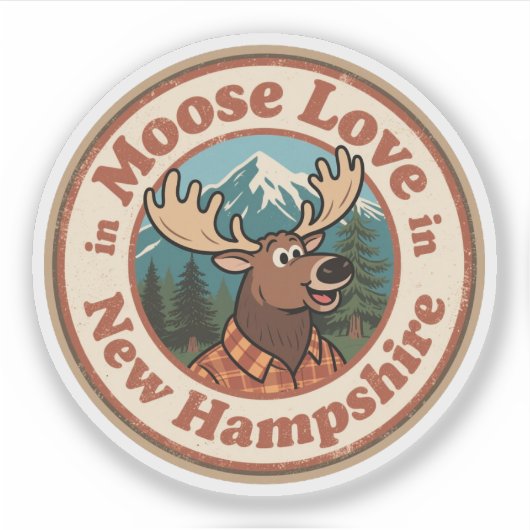 Retro New Hampshire Badge_ Moose met Mountain Sticker (Voorkant)