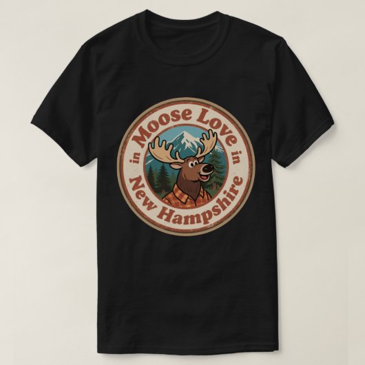 Retro New Hampshire Badge_ Moose met Mountain T-shirt (Design voorkant)