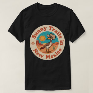 Retro New Mexico-badge_ Weglopende Vogel met Rijze T-shirt