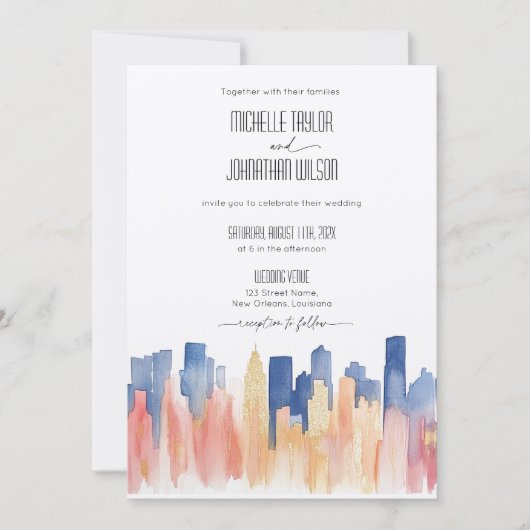 Retro New Orleans Destination Wedding Waterverf Kaart (Voorkant)