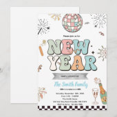 Retro new year party invitation kaart (Voorkant / Achterkant)