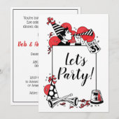 Retro New Year's Celebration Let's Party Kaart (Voorkant / Achterkant)