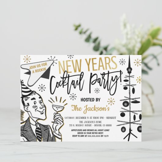 Retro New Years Cocktail Party Invitation (Debout devant)