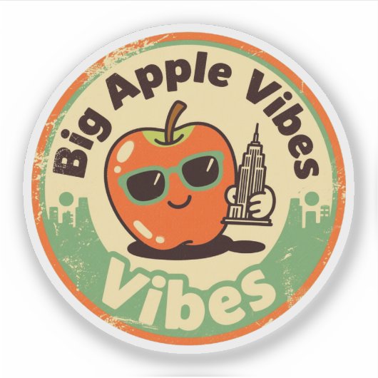 Retro New York_ Apple met Empire State Building Sticker (Voorkant)