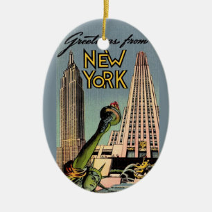 Retro New York City Groet Keramisch Ornament