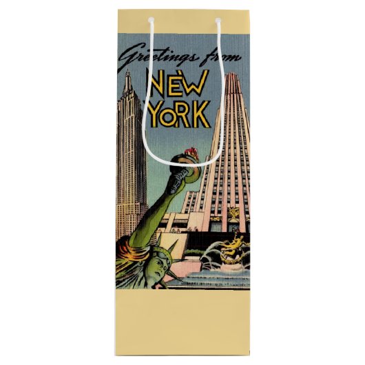Retro New York City Groet Wijn Cadeautas (Voorkant)