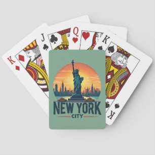 Retro New York City Silhouette met Beeld van de Vr Pokerkaarten