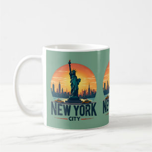 Retro New York City Silhouette met Standbeeld van Koffiemok