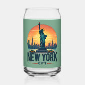Retro New York City Skyline met Vrijheidsbeeld Blikvorm Glas (Voorkant)