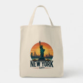 Retro New York City Skyline met Vrijheidsbeeld Tote Bag (Achterkant)