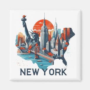 Retro New York skyline silhouet Magneet