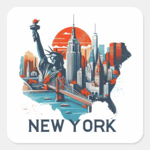 Retro New York skyline silhouet Vierkante Sticker