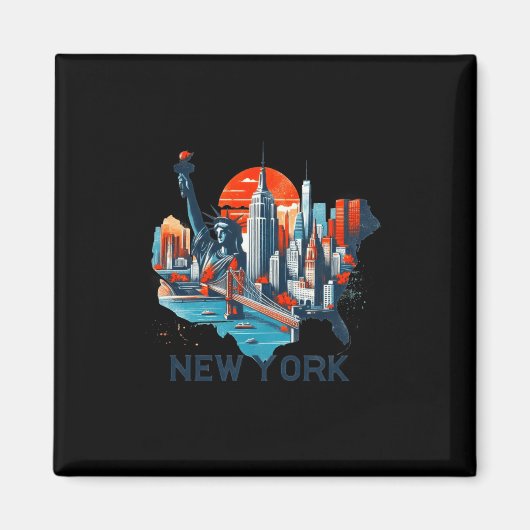 Retro New York Skyline Silhouette  Magneet (Voorkant)