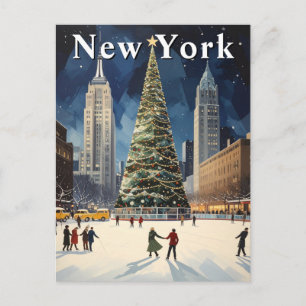 Retro New York Winterschaatsen Reizen Briefkaart
