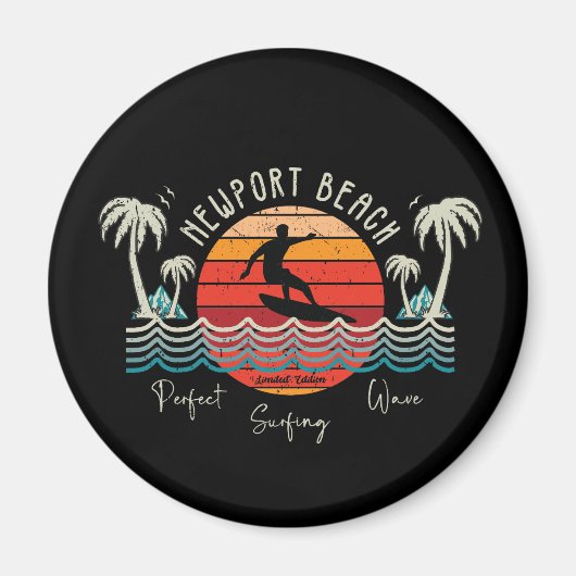 Retro Newport Beach Surfen Magneet (Voorkant)