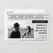 Retro Newspaper Black White Photo Save the Date Uitnodiging Briefkaart (Voorkant / Achterkant)