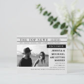 Retro Newspaper Black White Photo Save the Date Uitnodiging Briefkaart (Staand voorkant)