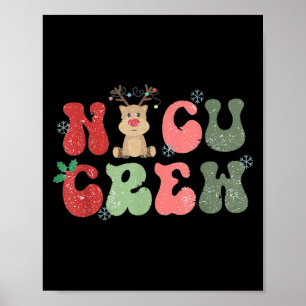 Retro Nicu Crew Kerstverlichting Rendier Neonatale Poster