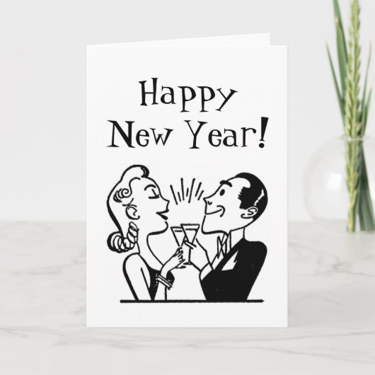 Retro Nieuwjaar Feestdagen Kaart (Voorkant)