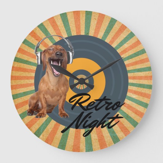 Retro Night Dog Muziek Grote Klok (Voorkant)
