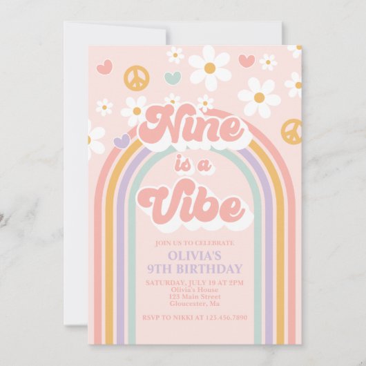 Retro Nine is een Vibe Rainbow 9th Birthday Kaart (Voorkant)