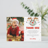 Retro Noël Anniversaire Photo Carte de remerciemen (Debout devant)